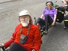 A jolly couple stop to talk about their adventures on their recumbent tandem at North Kessock, just a few miles from Inverness